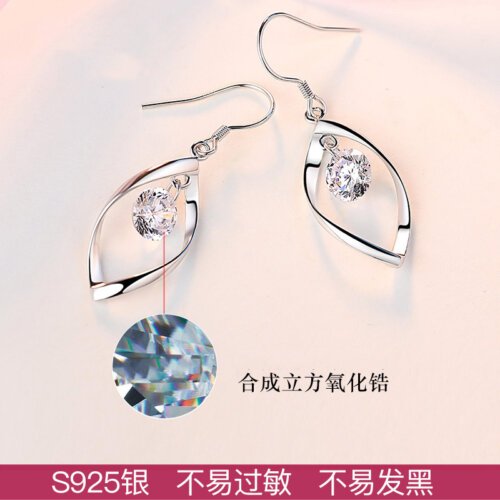 New Korean Version of 925 Silver Earrings, Ladies Fashion Diamond Earrings