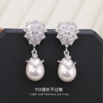 Women's earrings, Ear Studs, Luxury Jewelry, S925 Silver Needle Zircon Droplet Shaped Pearl Earrings, Fashion Retro Earrings for Women