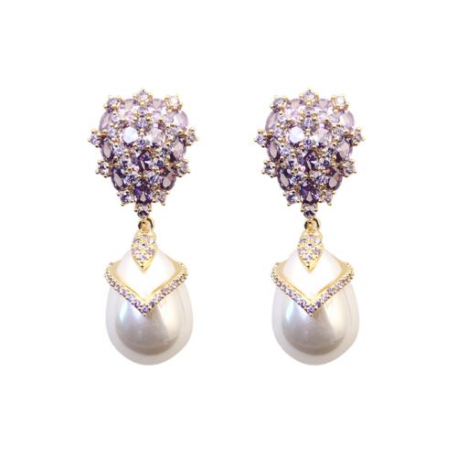 Women's earrings, Ear Studs, Luxury Jewelry, S925 Silver Needle Zircon Droplet Shaped Pearl Earrings, Fashion Retro Earrings for Women