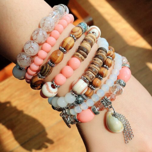 European and American Fashion Accessories Bohemian Ethnic Style Color Matching Women's Natural Shell Elastic Rope Multi-layer Beaded Bracelet