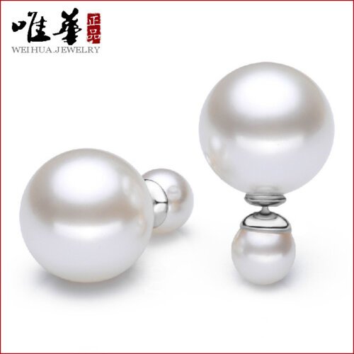 Fashion Women's earrings, Silver-plated Ear Studs, Double Pearl Earrings for Women