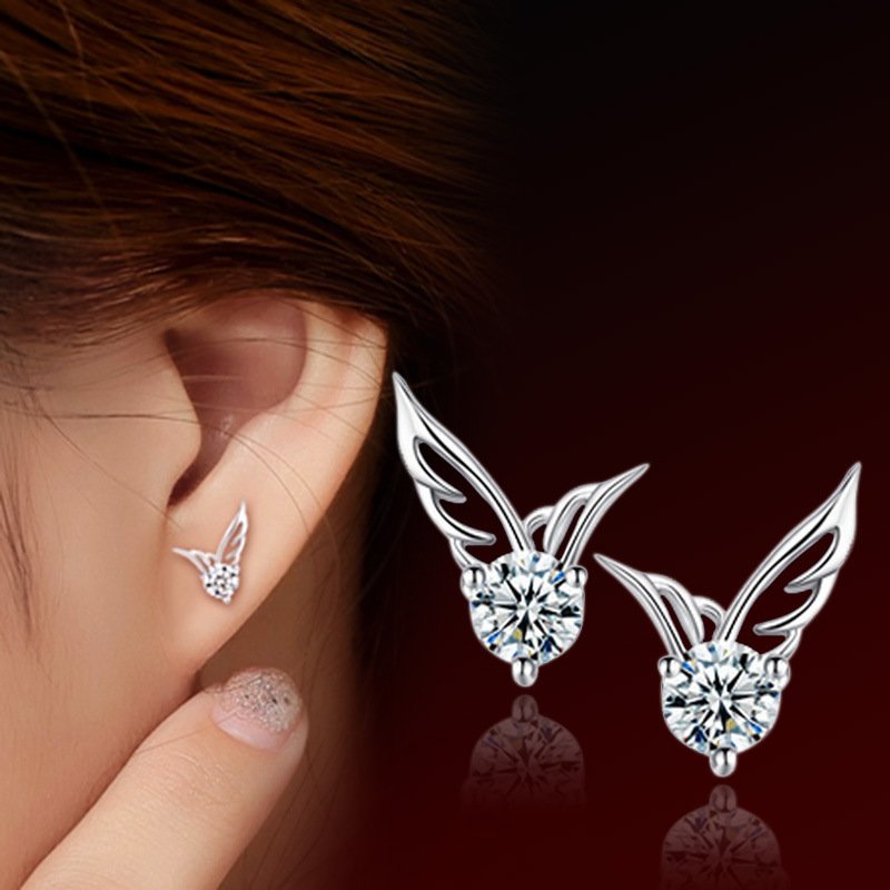 Fashion Jewelry, Women's Earrings,Angel Wing Silver Plated Earrings