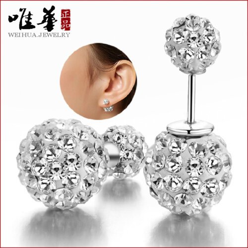 Fashion jewelry Korean Silver Plated Earrings for Women, Double Pearl Diamonds Earrings for Girls