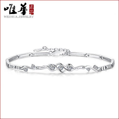 New Korean Version Heart to Heart Bracelet, Women's Fashion Silver Plated Diamond Bracelet