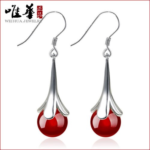 Retro Korean Silver Plated Earrings, Women's Natural Agate Earrings,Fashion Jewelry, Women Earrings, Stud Earrings