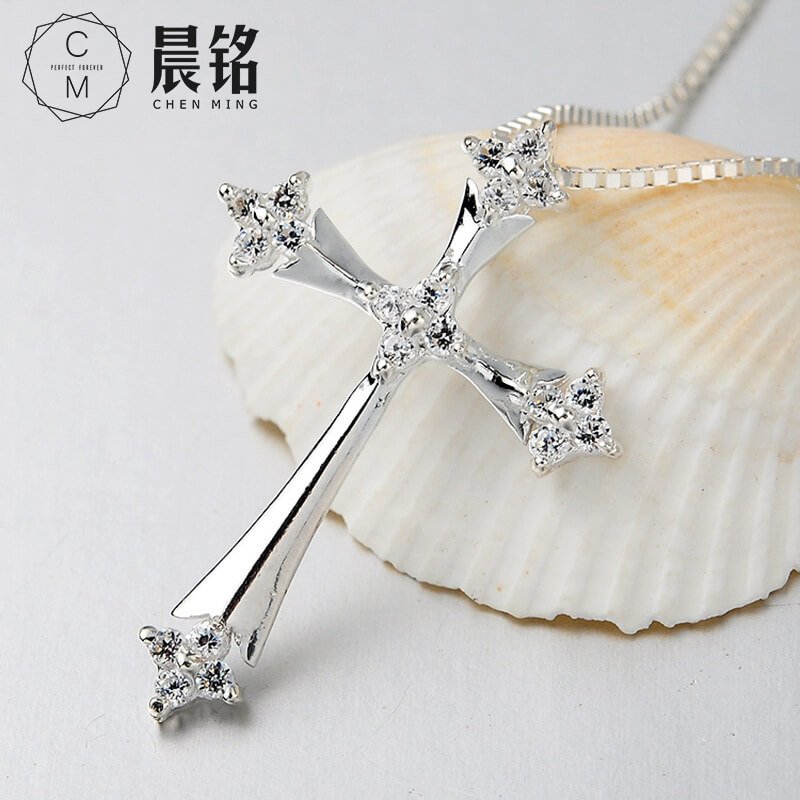 Luxury Jewelry, Fashion S925 Silver Necklace for Women, Cross Pendant, Women's Necklace