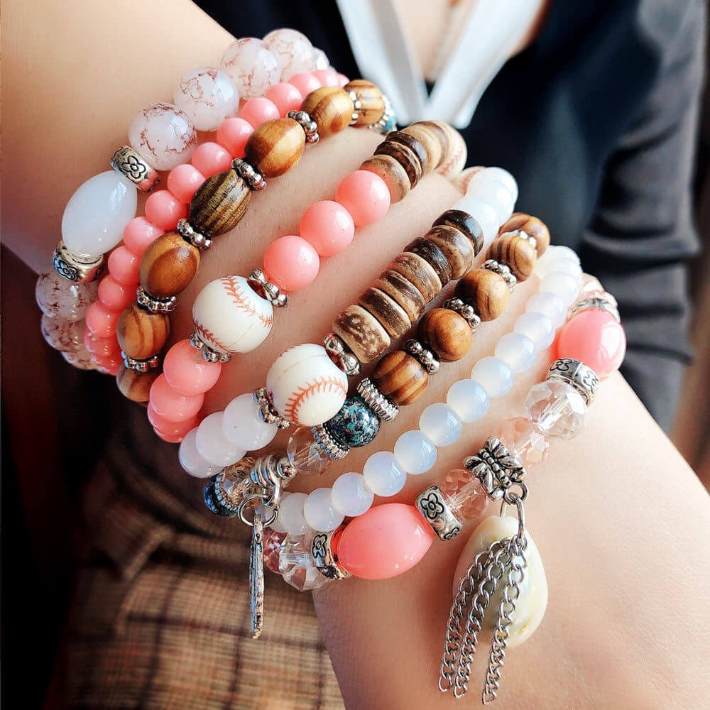 European and American Fashion Accessories Bohemian Ethnic Style Color Matching Women's Natural Shell Elastic Rope Multi-layer Beaded Bracelet