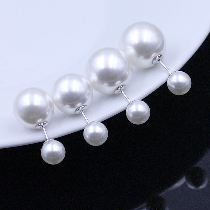 Fashion Women's earrings, Silver-plated Ear Studs, Double Pearl Earrings for Women