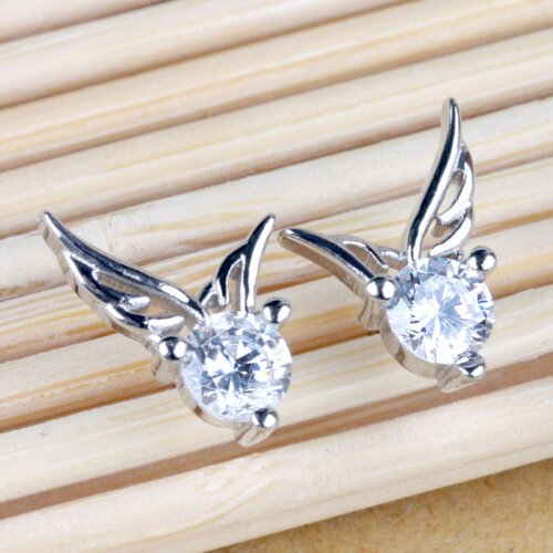 Fashion Jewelry, Women's Earrings,Angel Wing Silver Plated Earrings