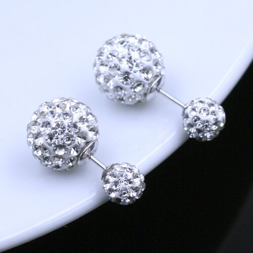Fashion jewelry Korean Silver Plated Earrings for Women, Double Pearl Diamonds Earrings for Girls