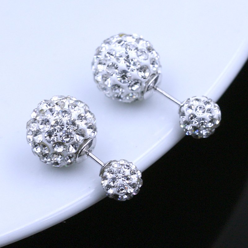 Fashion jewelry Korean Silver Plated Earrings for Women, Double Pearl Diamonds Earrings for Girls