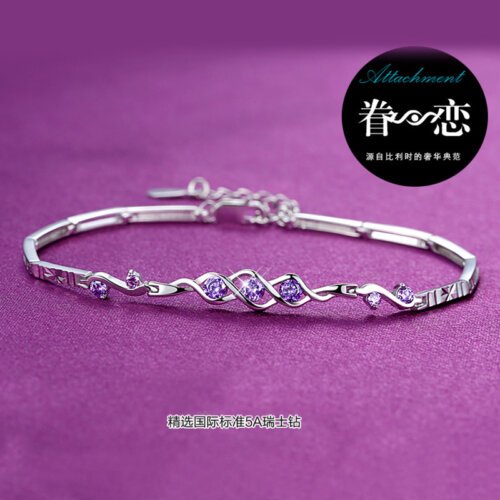 New Korean Version Heart to Heart Bracelet, Women's Fashion Silver Plated Diamond Bracelet