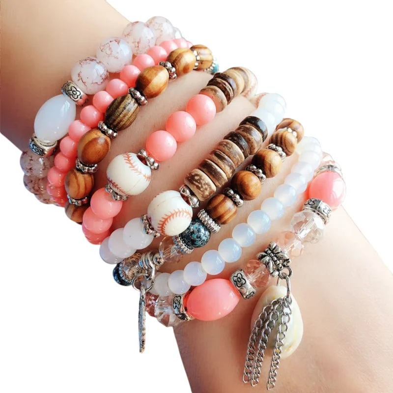 European and American Fashion Accessories Bohemian Ethnic Style Color Matching Women's Natural Shell Elastic Rope Multi-layer Beaded Bracelet