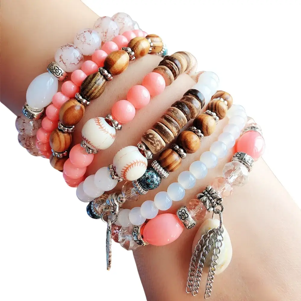 European and American Fashion Accessories Bohemian Ethnic Style Color Matching Women's Natural Shell Elastic Rope Multi-layer Beaded Bracelet