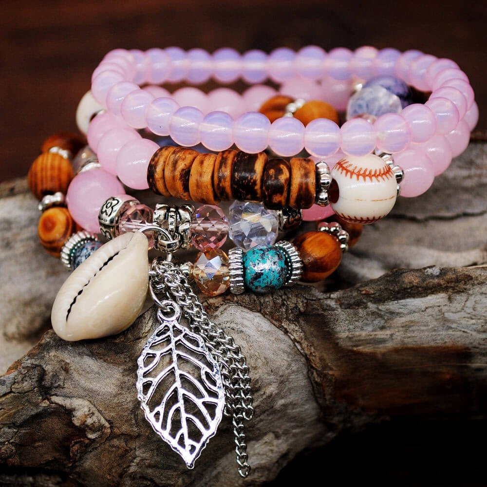 European and American Fashion Accessories Bohemian Ethnic Style Color Matching Women's Natural Shell Elastic Rope Multi-layer Beaded Bracelet