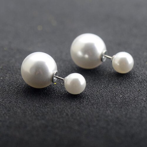 Fashion Women's earrings, Silver-plated Ear Studs, Double Pearl Earrings for Women