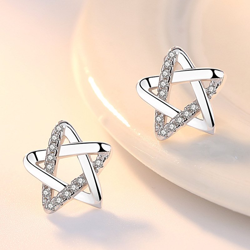 Korean Style Five Pointed Star Earrings, Women's Fashion Silver Plated Earrings,Women's earrings