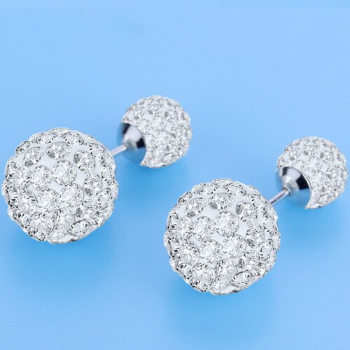 Fashion jewelry Korean Silver Plated Earrings for Women, Double Pearl Diamonds Earrings for Girls