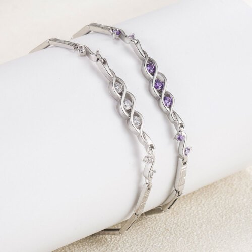 New Korean Version Heart to Heart Bracelet, Women's Fashion Silver Plated Diamond Bracelet