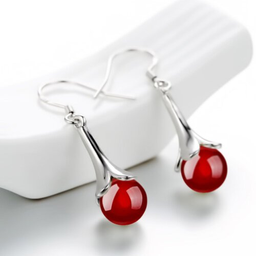 Retro Korean Silver Plated Earrings, Women's Natural Agate Earrings,Fashion Jewelry, Women Earrings, Stud Earrings