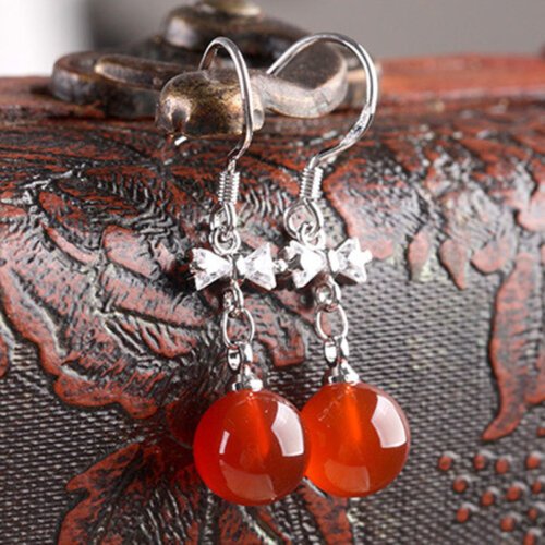 Retro Korean Silver Plated Earrings, Women's Natural Agate Earrings,Fashion Jewelry, Women Earrings, Stud Earrings
