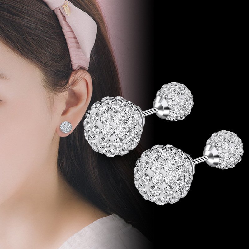 Fashion jewelry Korean Silver Plated Earrings for Women, Double Pearl Diamonds Earrings for Girls