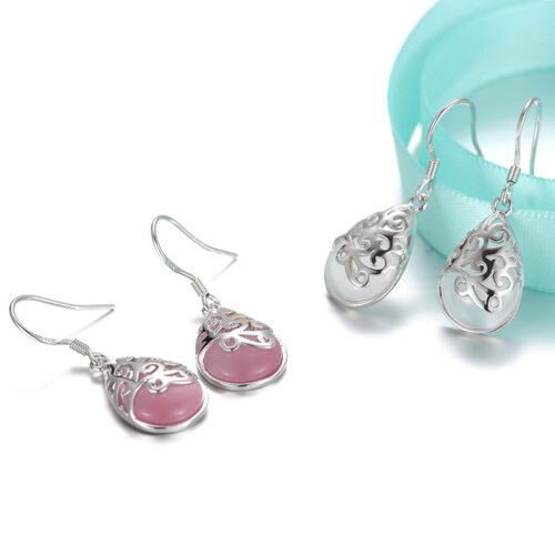 Women's Fashion Moonlight Opal Silver Plated Earrings,Fashion Jewelry, Women Earrings, Stud Earrings