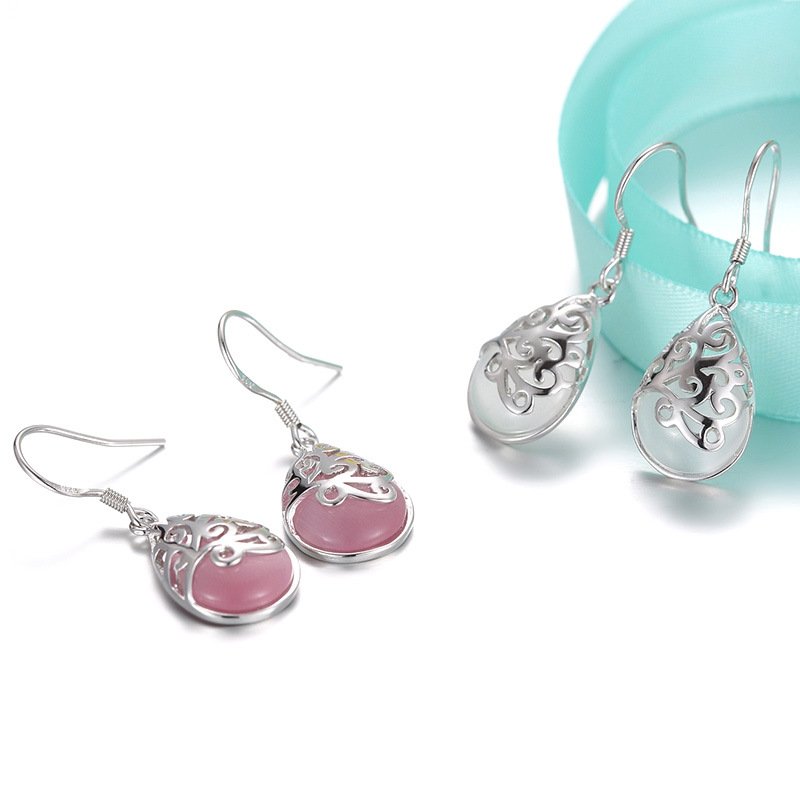 Women's Fashion Moonlight Opal Silver Plated Earrings,Fashion Jewelry, Women Earrings, Stud Earrings