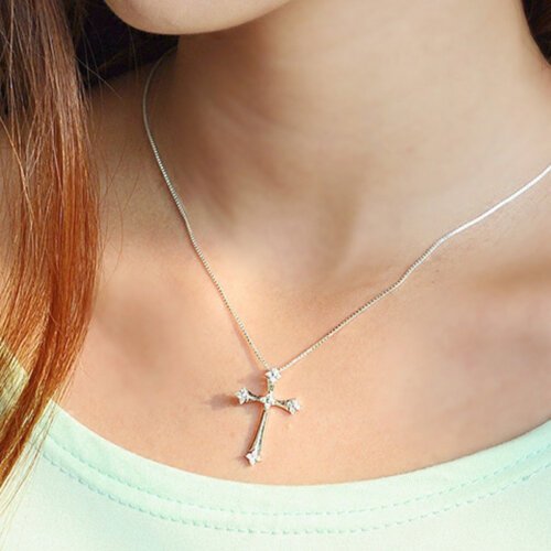 Luxury Jewelry, Fashion S925 Silver Necklace for Women, Cross Pendant, Women's Necklace
