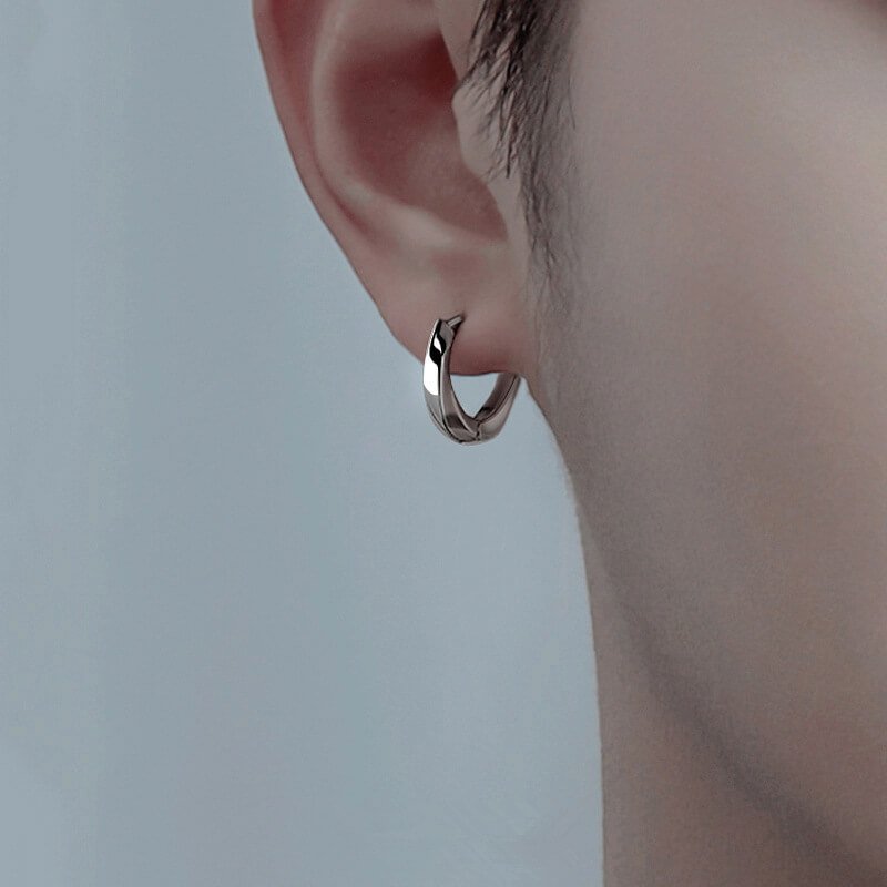 Twisted Wave 925 Silver Needle Personalized Men's Earrings, Hip Hop Boys Trendy Earrings for Men