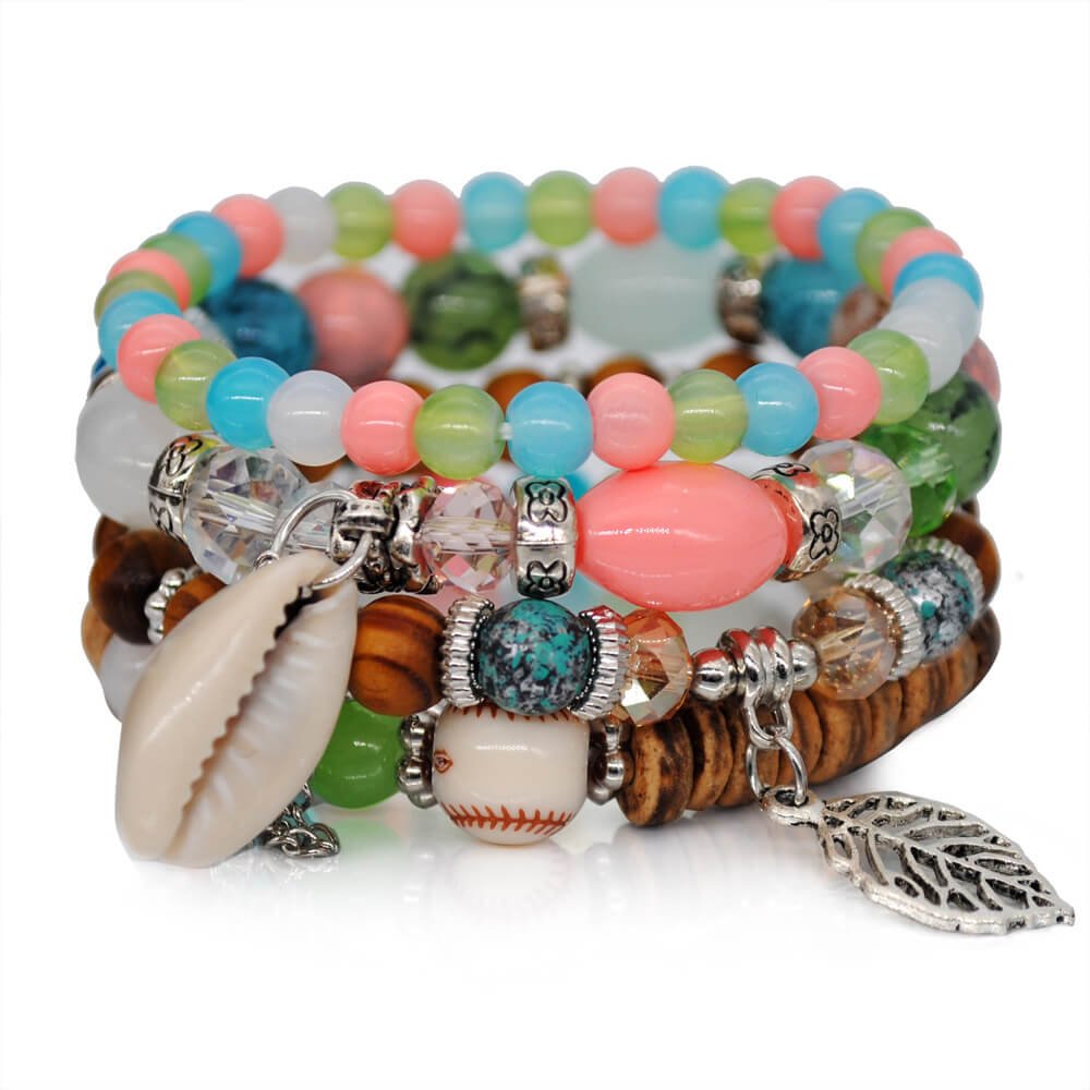 European and American Fashion Accessories Bohemian Ethnic Style Color Matching Women's Natural Shell Elastic Rope Multi-layer Beaded Bracelet