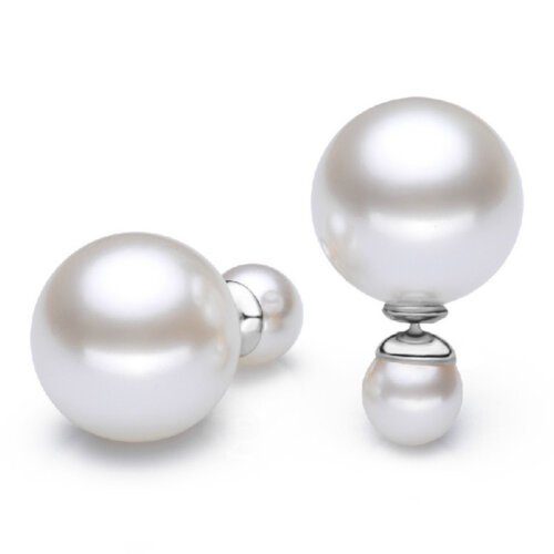 Fashion Women's earrings, Silver-plated Ear Studs, Double Pearl Earrings for Women