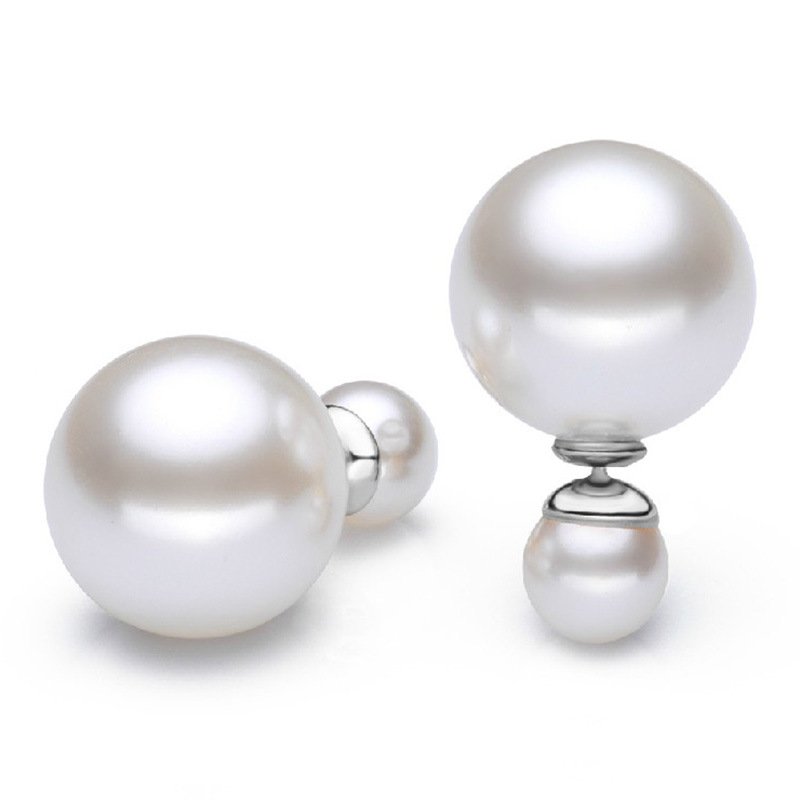 Fashion Women's earrings, Silver-plated Ear Studs, Double Pearl Earrings for Women