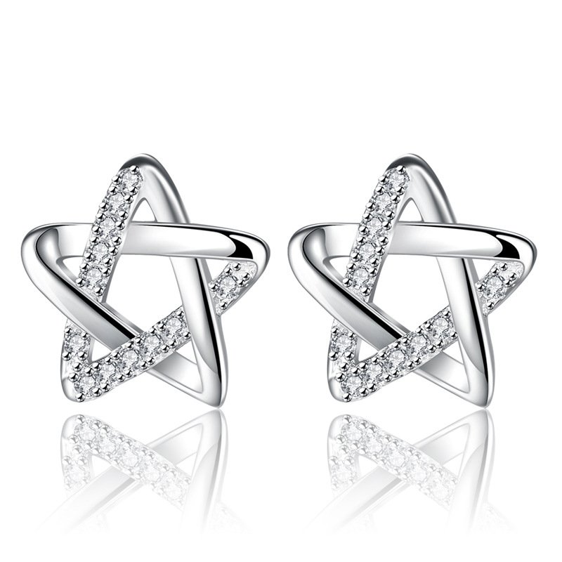 Korean Style Five Pointed Star Earrings, Women's Fashion Silver Plated Earrings,Women's earrings