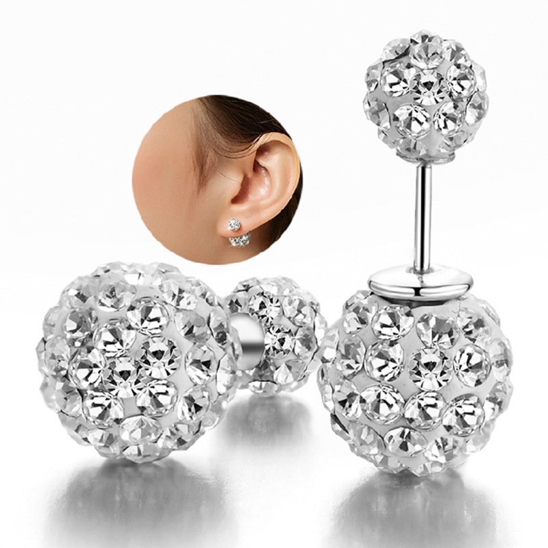 Fashion jewelry Korean Silver Plated Earrings for Women, Double Pearl Diamonds Earrings for Girls