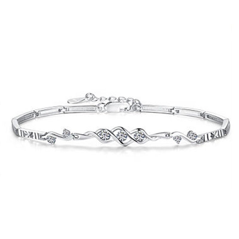 New Korean Version Heart to Heart Bracelet, Women's Fashion Silver Plated Diamond Bracelet