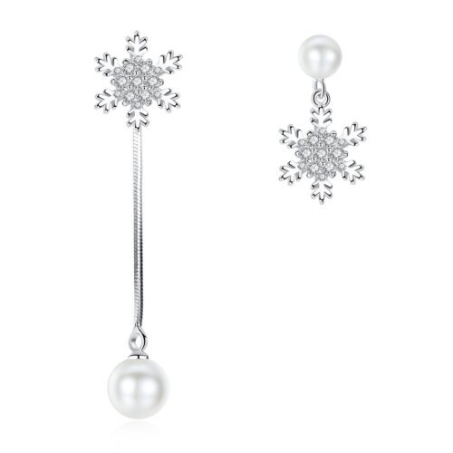 New Korean Imitation Pearl Snowflake Earrings, Women's Fashion Silver Plated Earrings