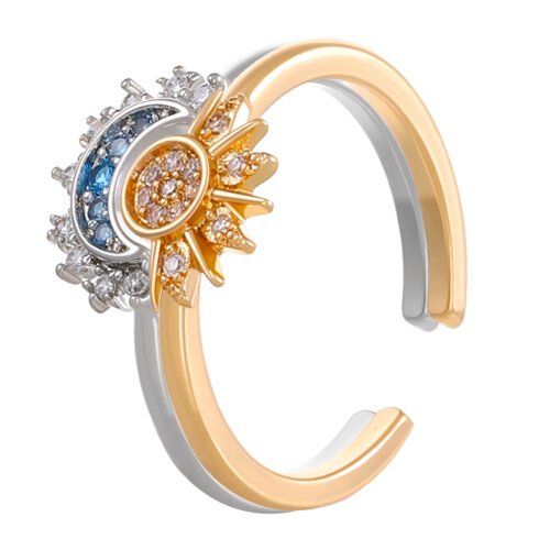 European and American fashionable and personalized jewelry, with a retro design and a sun and moon shaped opening ring for men and women