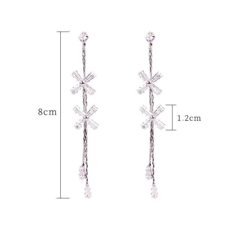 Sterling Silver Stud Earrings, Korean Style Long Flower Earrings, Tassel Earrings for Ladies 12 尺寸图无汉字