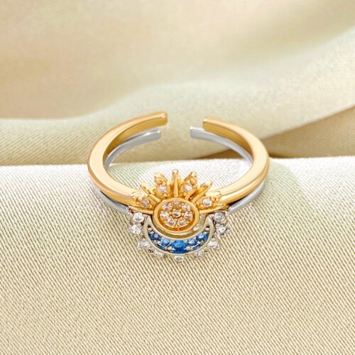 European and American fashionable and personalized jewelry, with a retro design and a sun and moon shaped opening ring for men and women