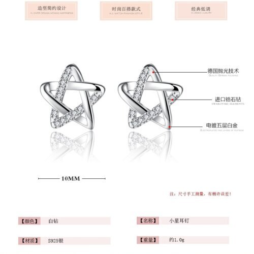Korean Style Five Pointed Star Earrings, Women's Fashion Silver Plated Earrings,Women's earrings