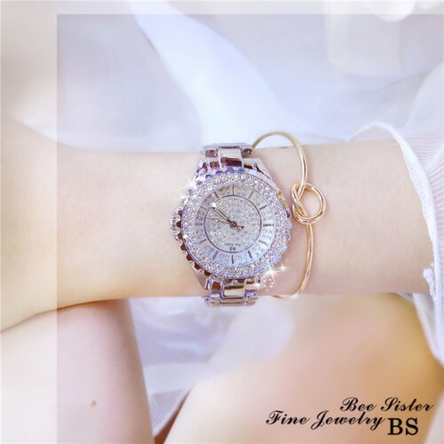 [✔]Bs Bee Sister Luxury Watch,  Fashion Women's Watch, Casual Wristwatch,Quartz Watch, Full Diamond Crystal Watch