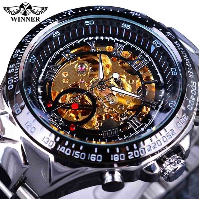 [✔]Winner Original Men Watches Male Luxury Men's Watch, Waterproof Watch Full Steel Business Watch For Men,Luxury Men's Watch, Automatic Mechanical Watch