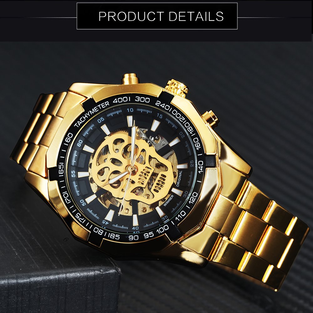 [✔]Winner Original Luxury Men's Casual Watch,Fashion Luminous Waterproof Watch,Skull Hollow Automatic Mechanical Watch