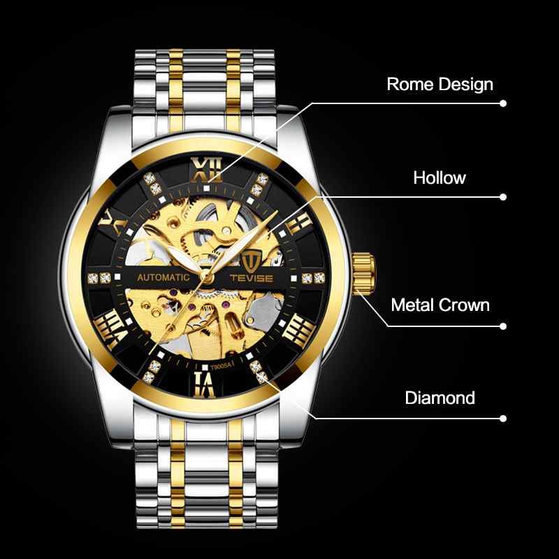 [✔]Original Tevise Watch,Men Watches Male Luxury Automatic Mechanical Watch Men’s Watch, Waterproof Watch Full Steel Business Watch For Men, Luminous Watch