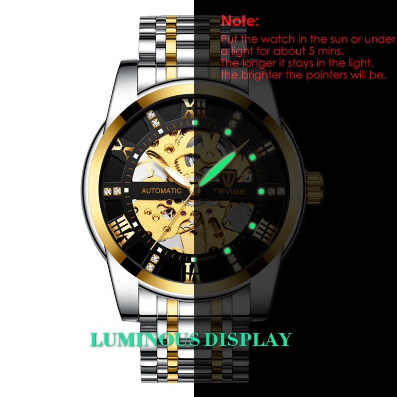 [✔]Original Tevise Watch,Men Watches Male Luxury Automatic Mechanical Watch Men’s Watch, Waterproof Watch Full Steel Business Watch For Men, Luminous Watch