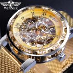 [✔]Winner Original Luxury Men's Stainless Steel Watches, Fashion Hollow Casual Business Watches, Manual Mesh Strap Mechanical Watches,Men’s Watch