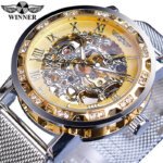 [✔]Winner Original Luxury Men's Stainless Steel Watches, Fashion Hollow Casual Business Watches, Manual Mesh Strap Mechanical Watches,Men’s Watch