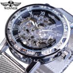 [✔]Winner Original Luxury Men's Stainless Steel Watches, Fashion Hollow Casual Business Watches, Manual Mesh Strap Mechanical Watches,Men’s Watch