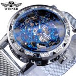 [✔]Winner Original Luxury Men's Stainless Steel Watches, Fashion Hollow Casual Business Watches, Manual Mesh Strap Mechanical Watches,Men’s Watch